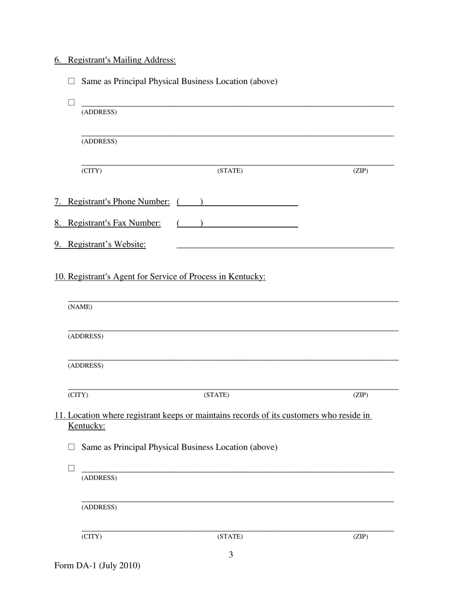 Form DA-1 Debt Adjuster Registration Statement - Kentucky, Page 3