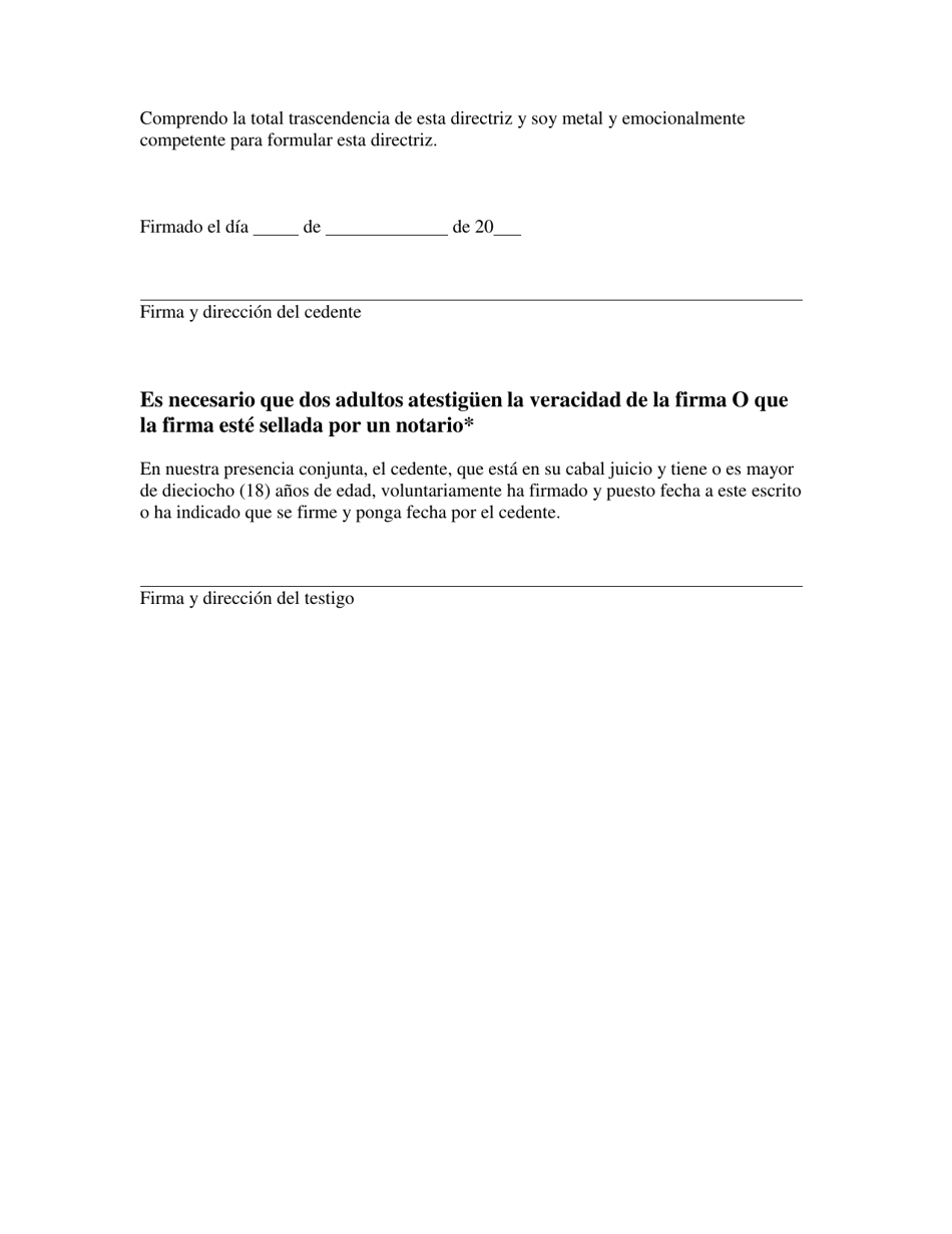 Directriz Para El Testamento Vital De Kentucky Y El Nombramiento Del Representantepara La Asistencia Medica - Kentucky (Spanish), Page 10