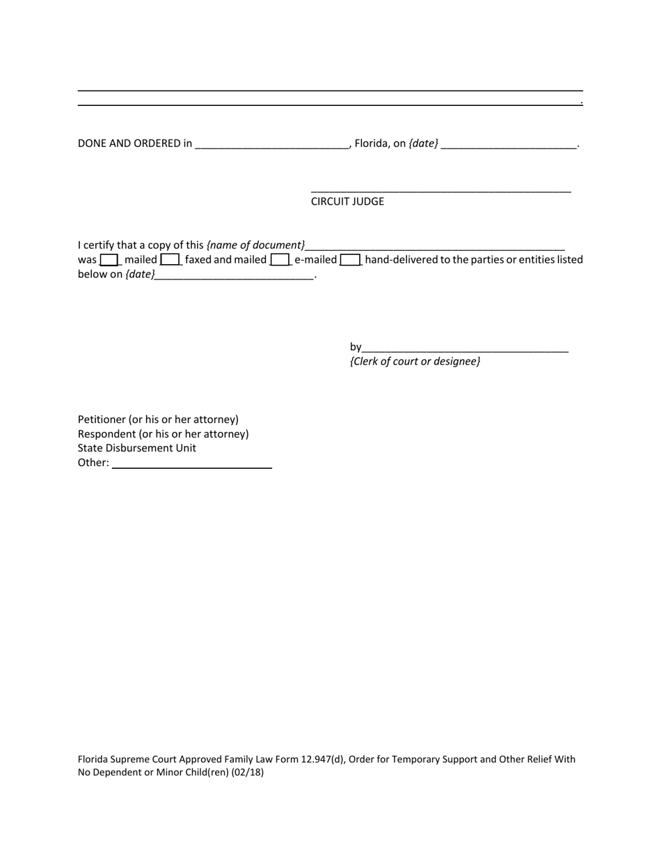 Form 12.947(D) Order for Temporary Support and Other Relief With No Dependent or Minor Child(Ren) - Florida, Page 7