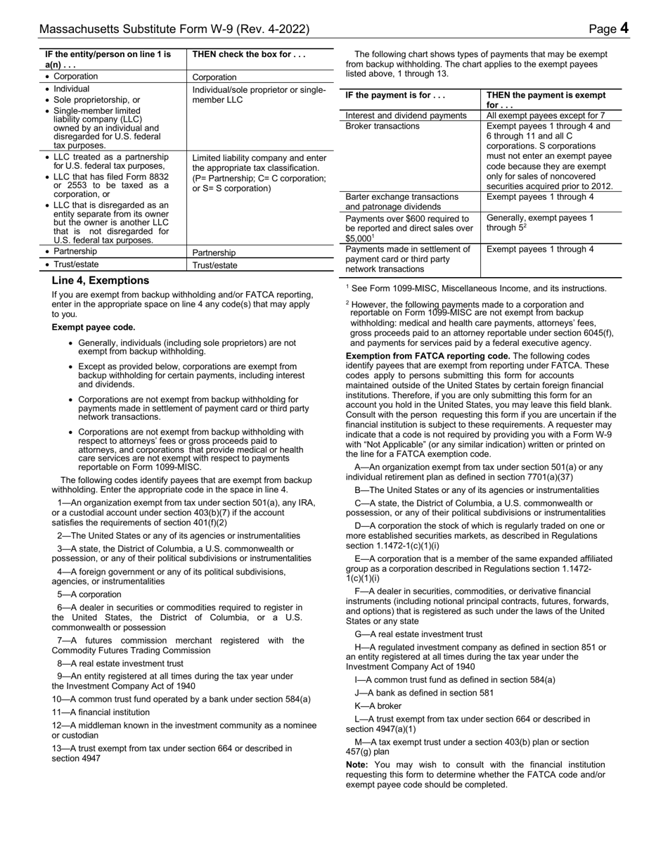 Instructions for Form W-9 Substitute Form - Massachusetts, Page 3