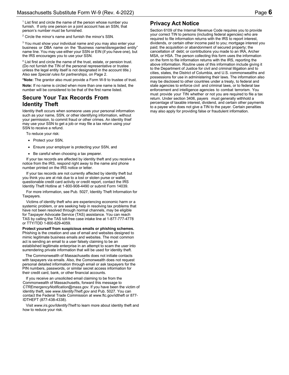 Instructions for Form W-9 Substitute Form - Massachusetts, Page 5