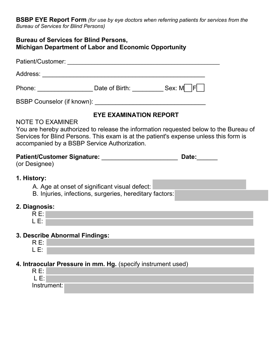 Bsbp Eye Report Form - Michigan, Page 1
