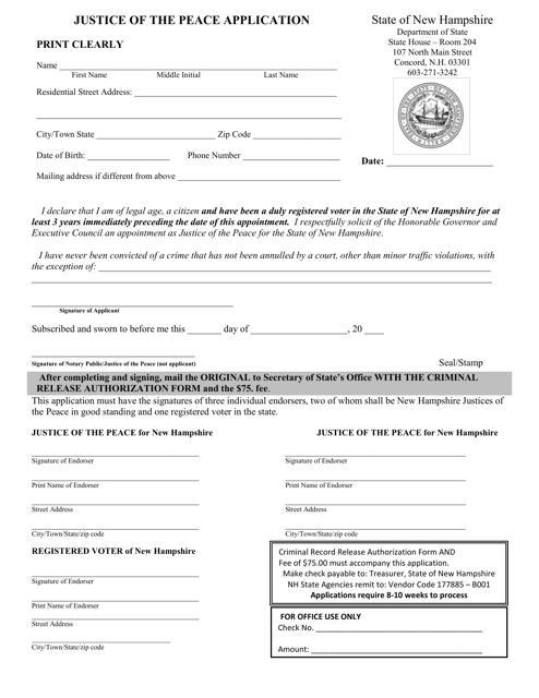 Justice of the Peace Application - New Hampshire Download Pdf