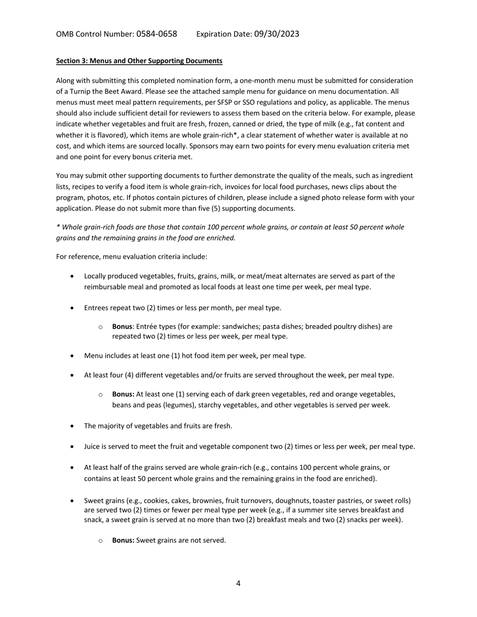 Turnip the Beet: High Quality Meals in the Summer Meal Programs Nomination Form, Page 4