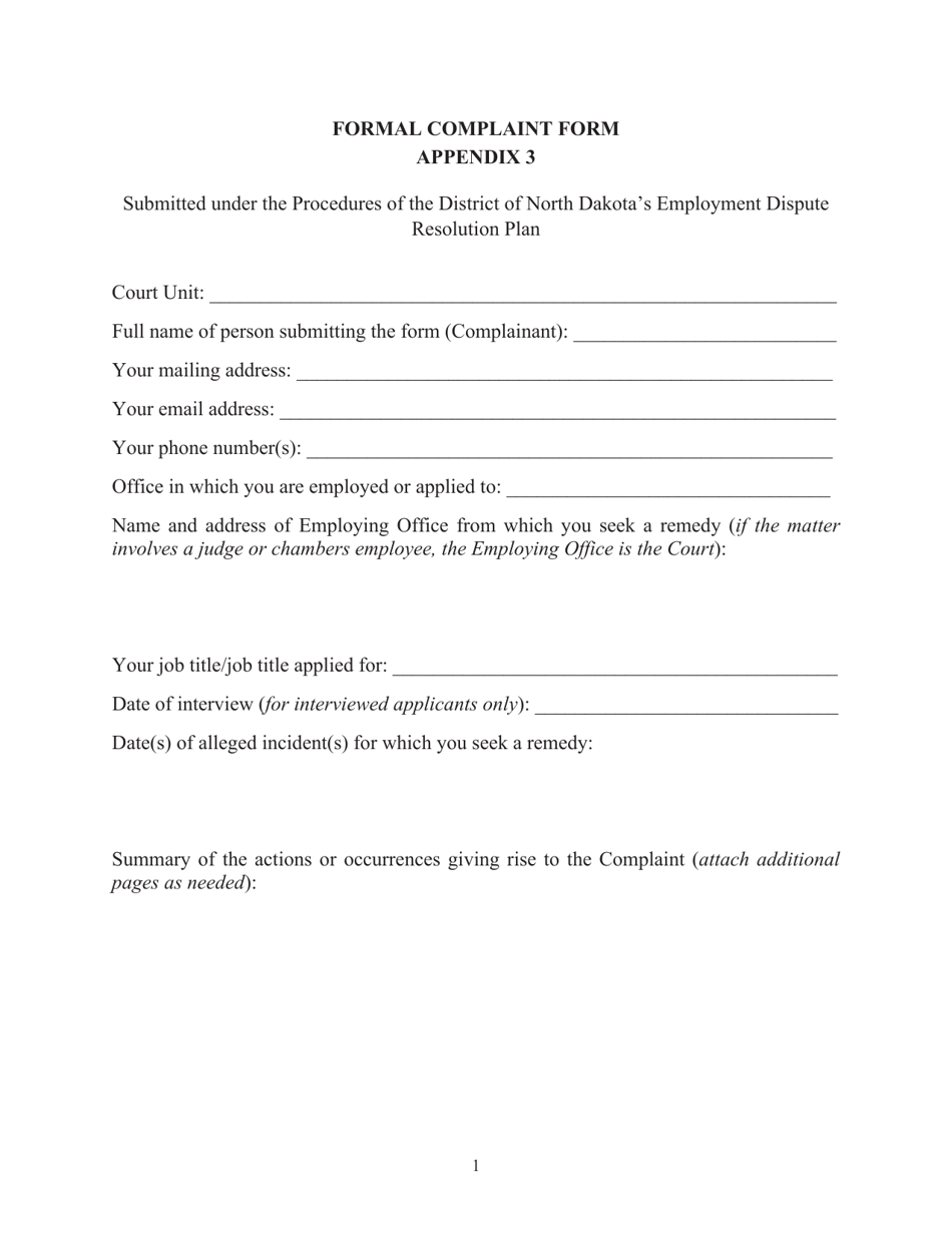 Complaint Form Appendix Example North Dakota Formal Complaint Form - Fill Out, Sign Online and Download ...
