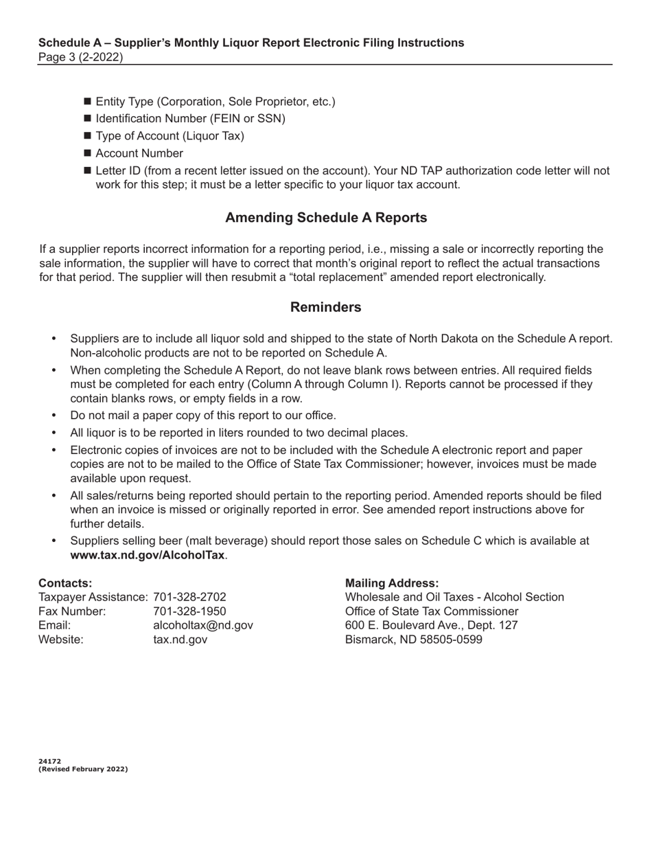 Instructions for Schedule A Suppliers Monthly Liquor Report of Sales to North Dakota Wholesalers - North Dakota, Page 3