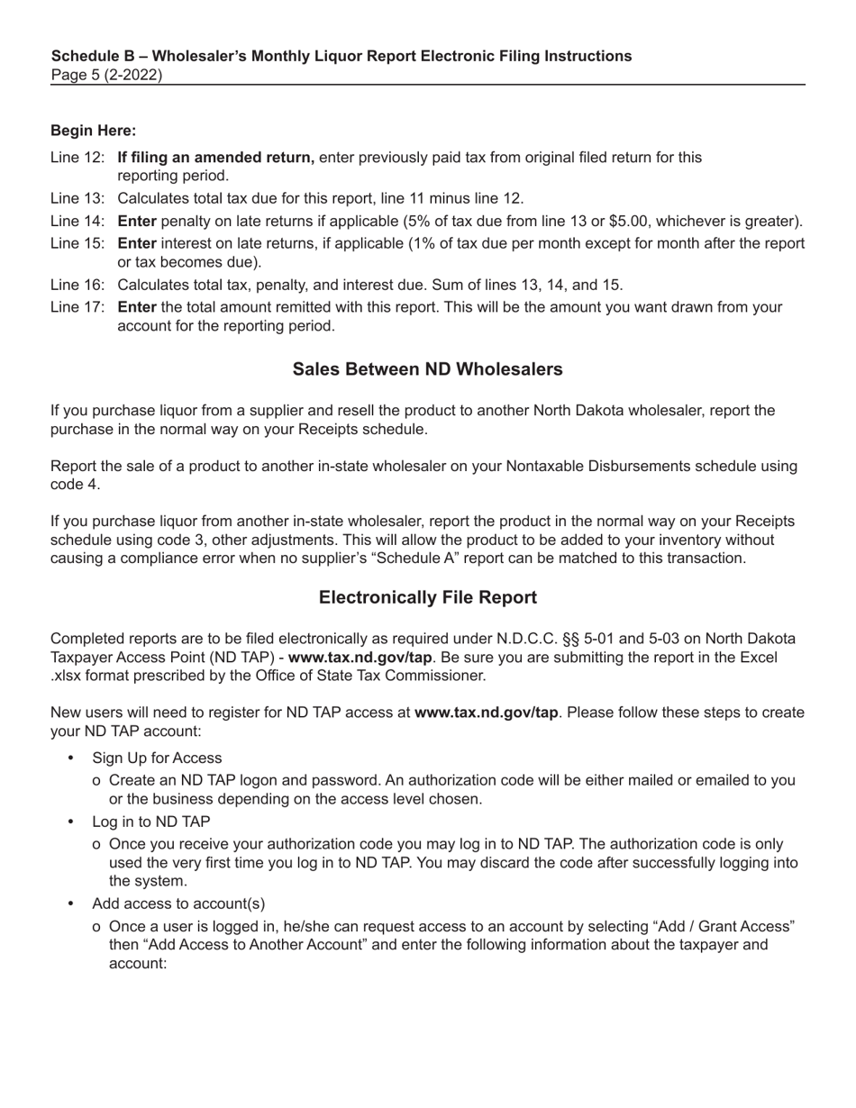 Instructions for Schedule B North Dakota Wholesalers Monthly Liquor Report - North Dakota, Page 5