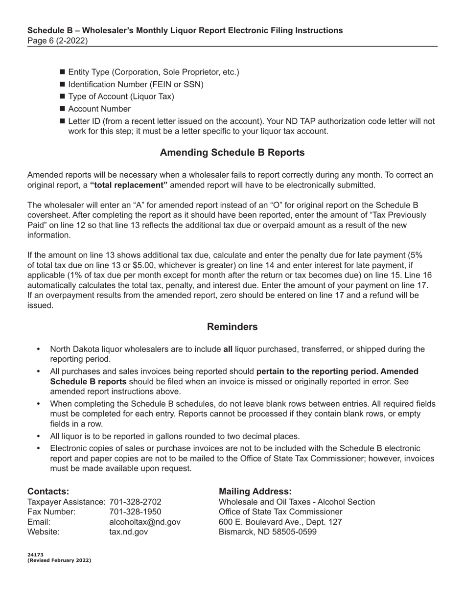 Instructions for Schedule B North Dakota Wholesalers Monthly Liquor Report - North Dakota, Page 6