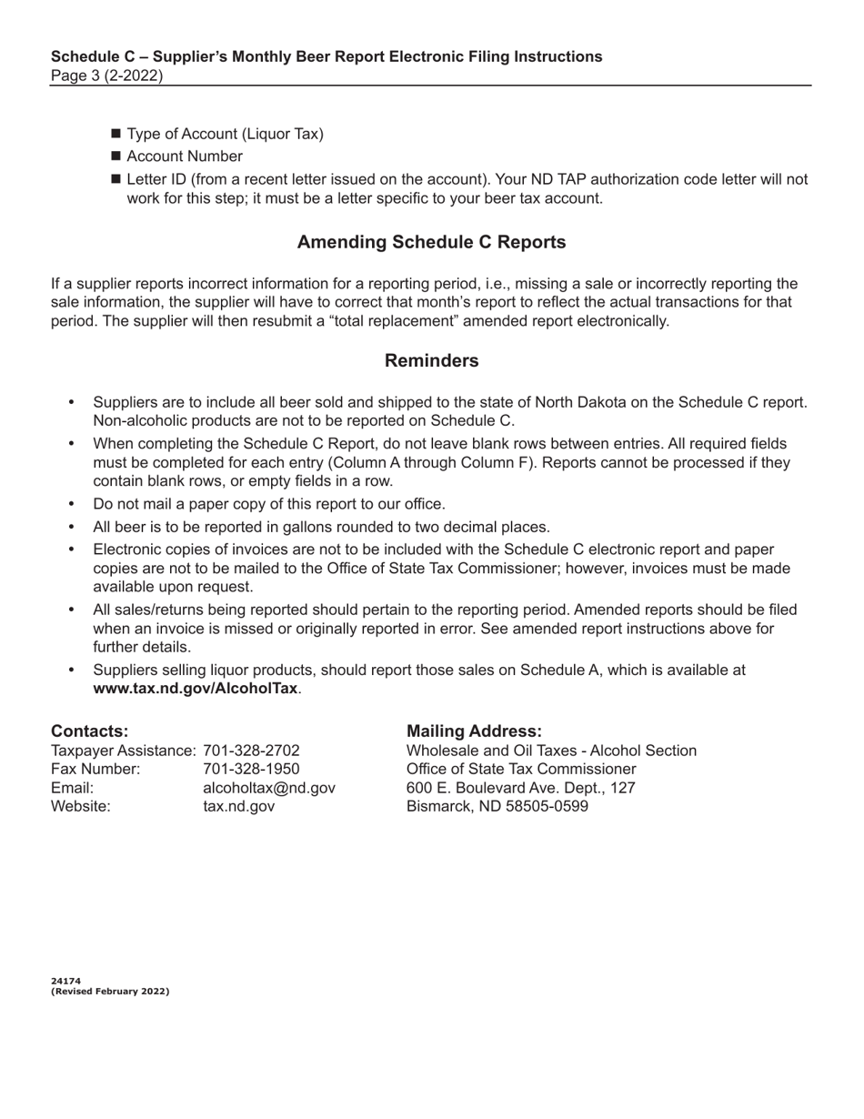 Instructions for Schedule C Suppliers Monthly Beer Report of Sales to North Dakota Wholesalers - North Dakota, Page 3