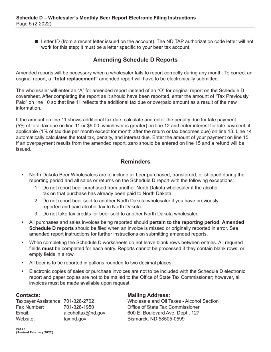 Instructions for Schedule D Monthly Wholesaler Beer Report - North Dakota, Page 5