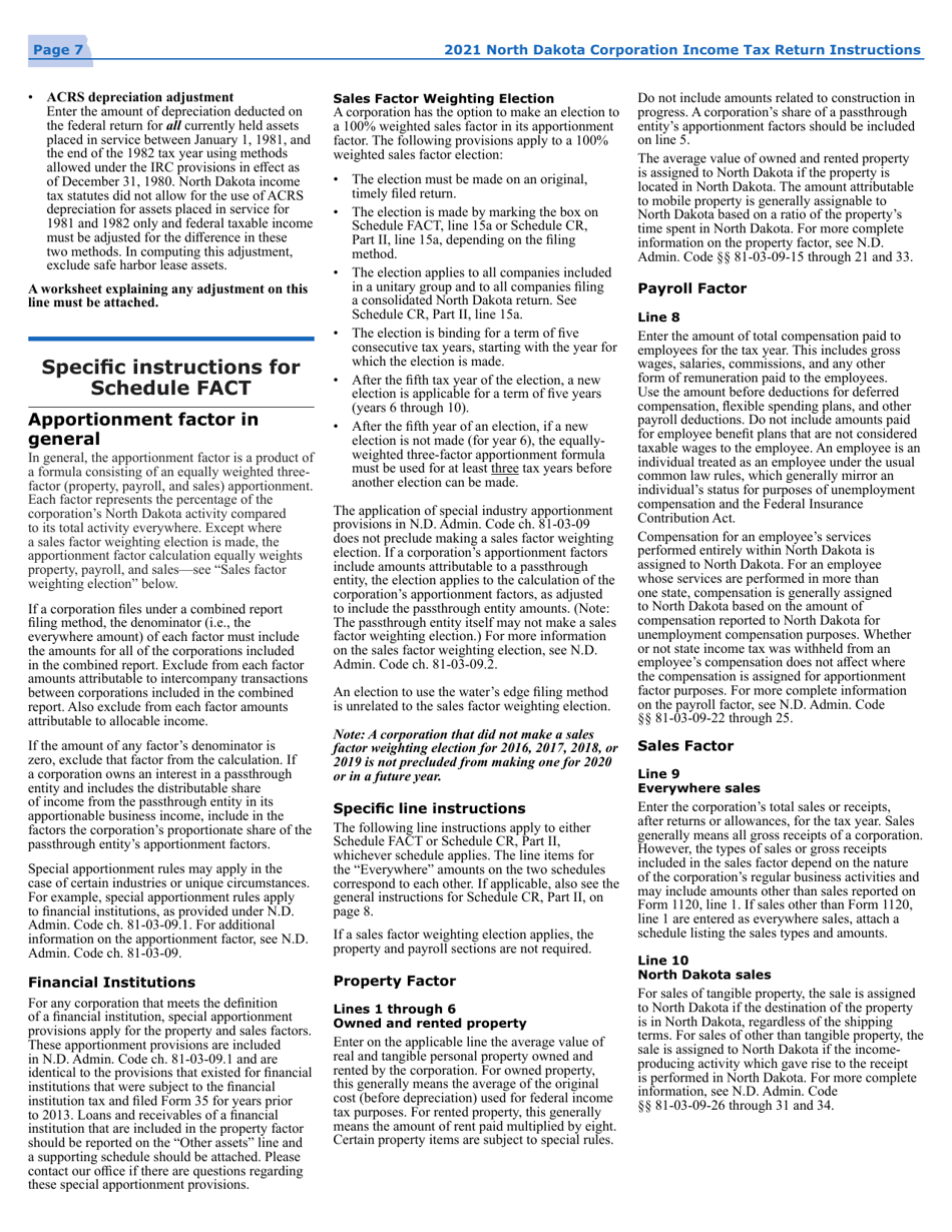 Instructions for Form 40, SFN28740 Corporation Income Tax Return - North Dakota, Page 10