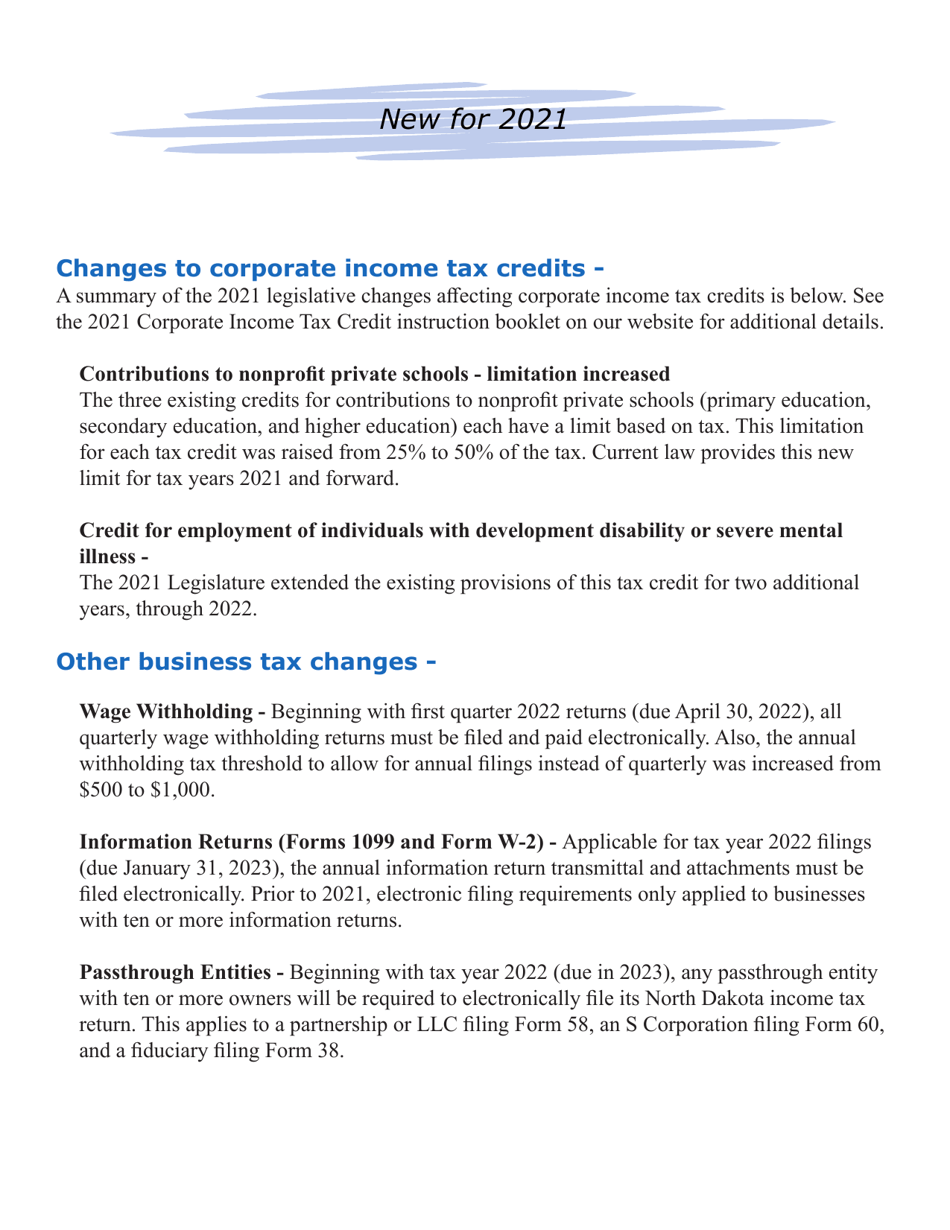 Instructions for Form 40, SFN28740 Corporation Income Tax Return - North Dakota, Page 2