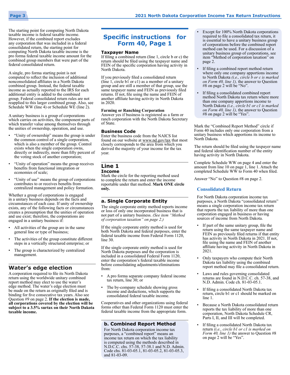 Instructions for Form 40, SFN28740 Corporation Income Tax Return - North Dakota, Page 6