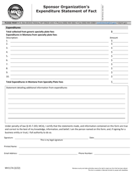 Document preview: Form MV117A Sponsor Organization's Expenditure Statement of Fact - Montana