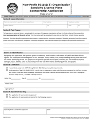 Form MV115 Non-profit 501(C)(3) Organization Specialty License Plate Sponsorship Application - Montana, Page 2