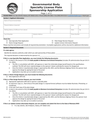 Document preview: Form MV116 Governmental Body Specialty License Plate Sponsorship Application - Montana