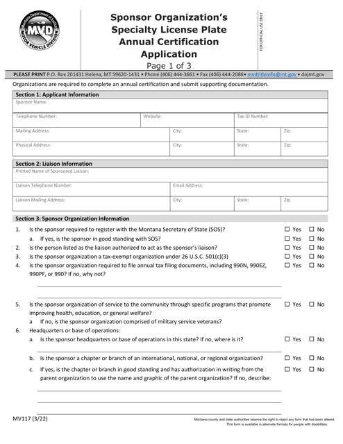 Form MV117 Printable Pdf