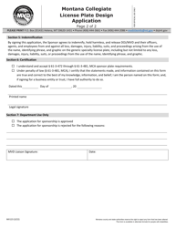 Form MV123 Montana Collegiate License Plate Design Application - Montana, Page 2