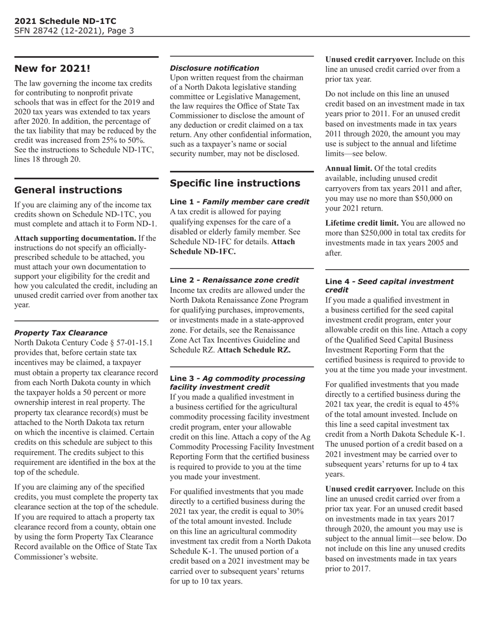 Form SFN28742 Schedule ND-1TC Tax Credits - North Dakota, Page 3