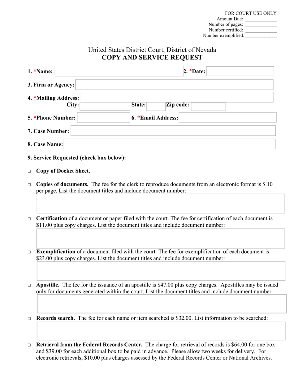 Copy and Service Request - Nevada, Page 1