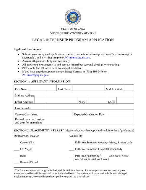 Legal Internship Program Application - Nevada Download Pdf