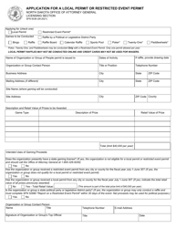 Form SFN9338 Application for a Local Permit or Restricted Event Permit - North Dakota