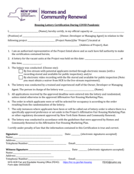 Document preview: Housing Lottery Certification During Covid Pandemic - New York