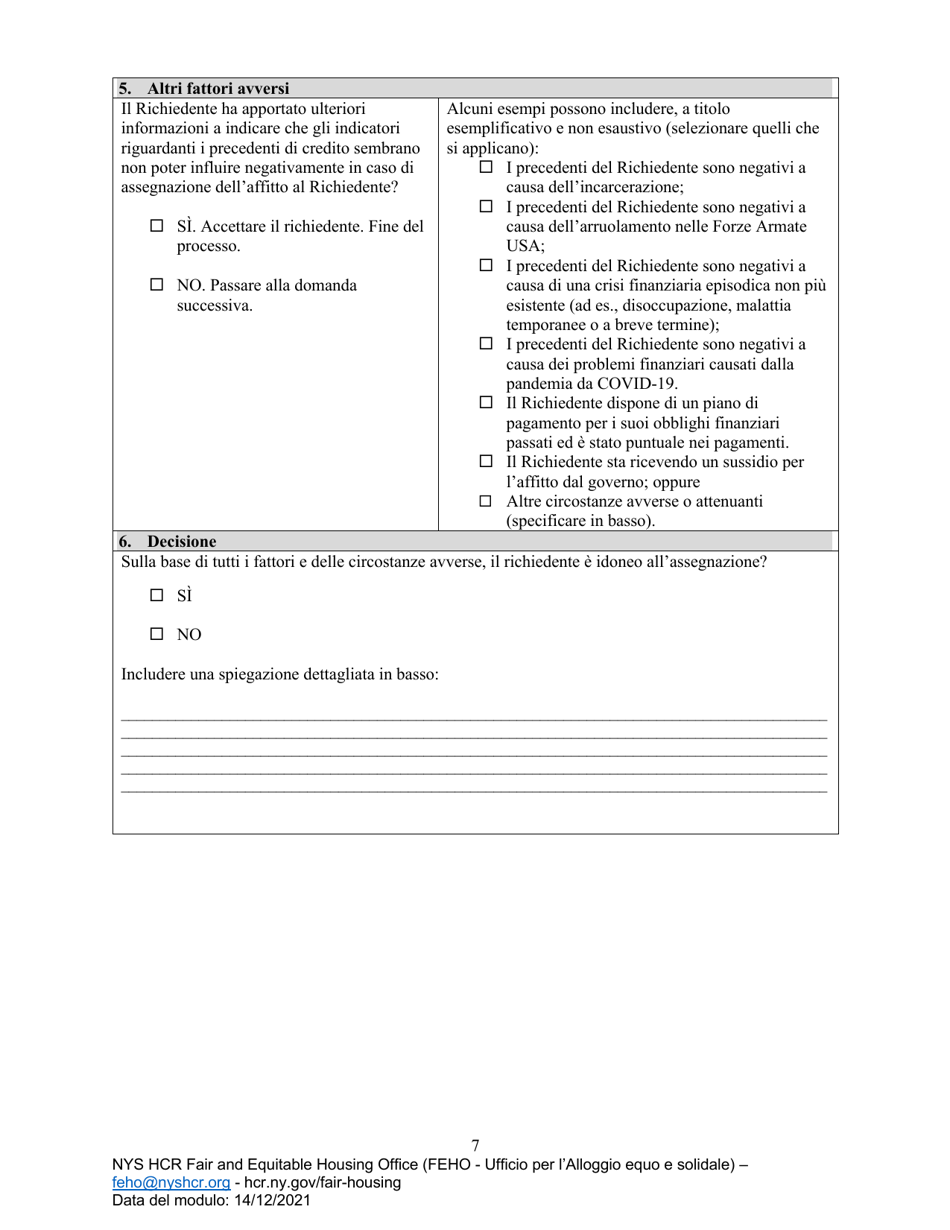 Feho Worksheet of Individualized Assessment for Credit Policy - New York (Italian), Page 7