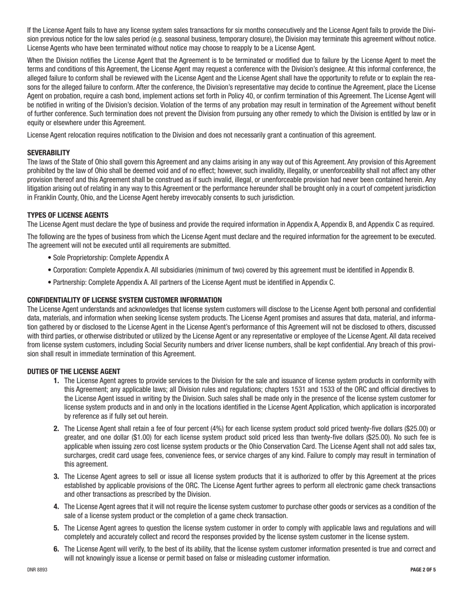 Form DNR8893 License Issuance  Game Check Agreement - Ohio, Page 2