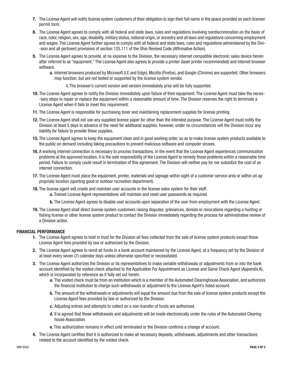 Form DNR8893 License Issuance  Game Check Agreement - Ohio, Page 3