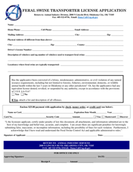 Document preview: Feral Swine Transporter License Application - Oklahoma