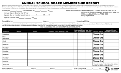 Document preview: Annual School Board Membership Report - Oklahoma
