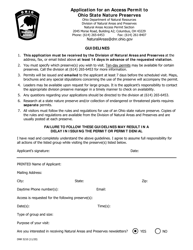 Form DNR5210 &quot;Application for an Access Permit to Ohio State Nature Preserves&quot; - Ohio