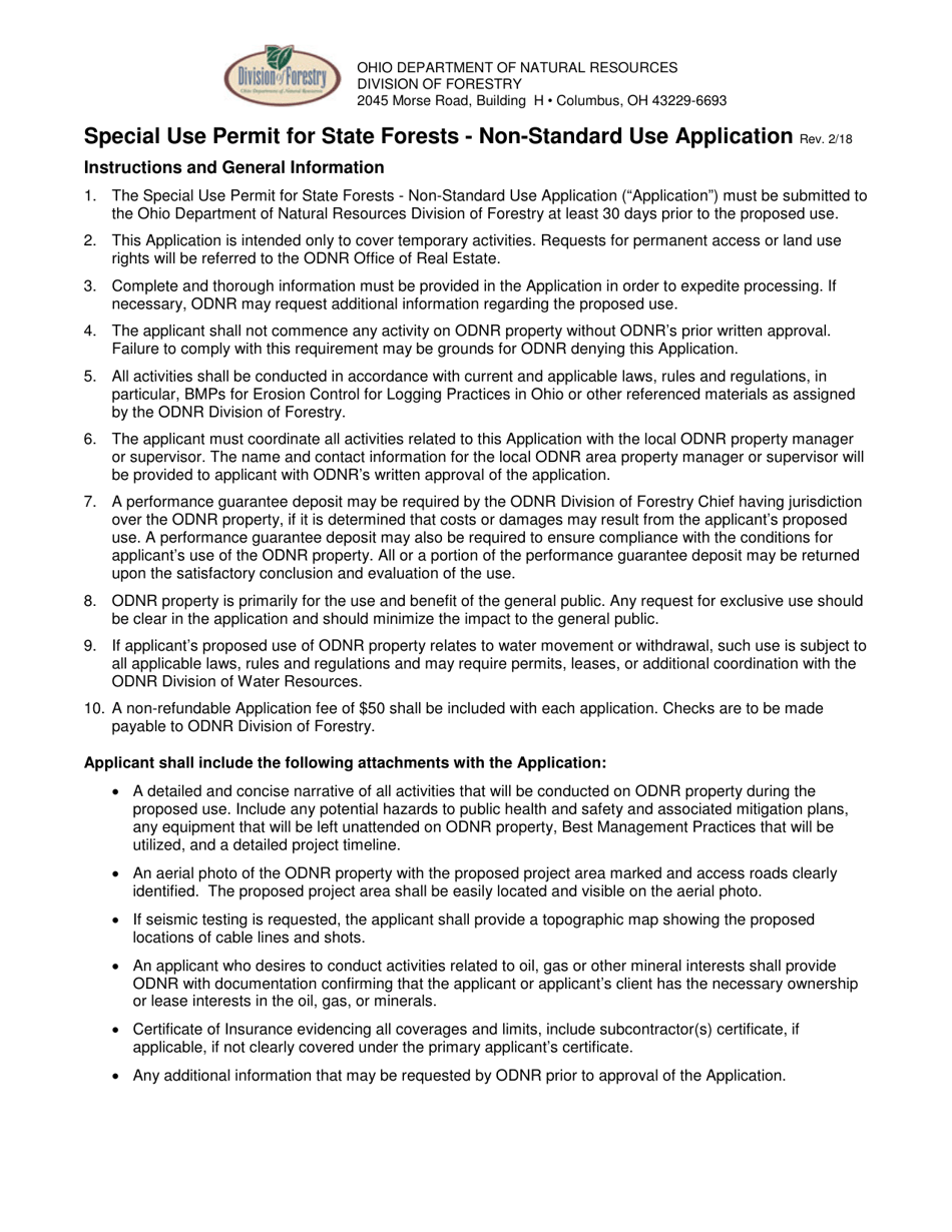 Special Use Permit for State Forests - Non-standard Use Application - Ohio, Page 1