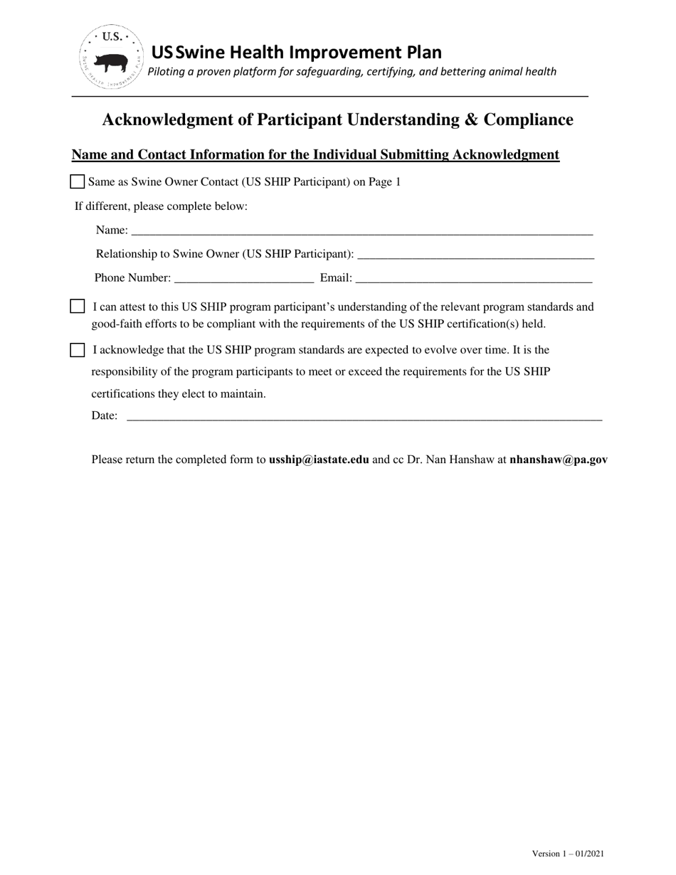 Single Premises US Ship Enrollment Form - Swine Health Improvement Plan - Indiana, Page 2