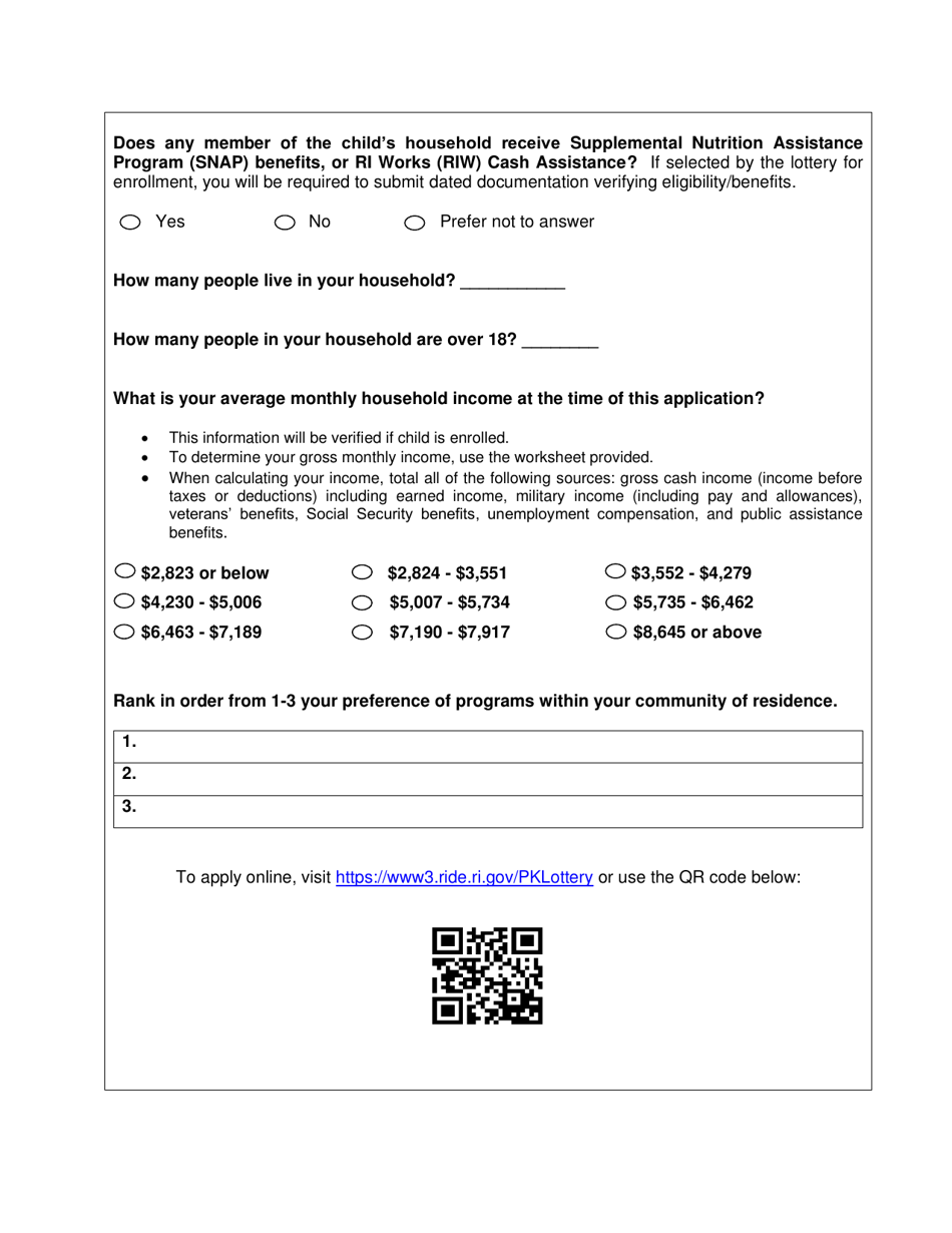 2023 Rhode Island Prekindergarten Lottery Application Fill Out, Sign Online and Download PDF