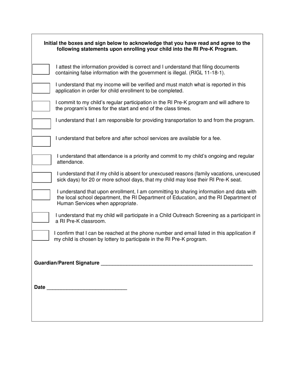 Pre-kindergarten Lottery Application - Rhode Island, Page 6