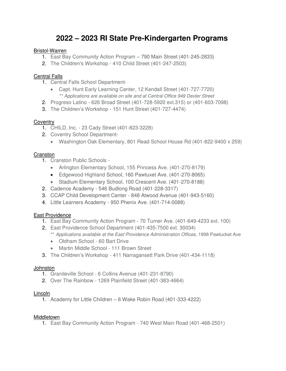 2023 Rhode Island Prekindergarten Lottery Application Fill Out, Sign Online and Download PDF
