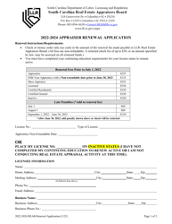 Document preview: Appraiser Renewal Application - South Carolina, 2024