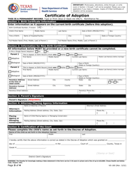 Form VS-160 Certificate of Adoption - Texas, Page 3