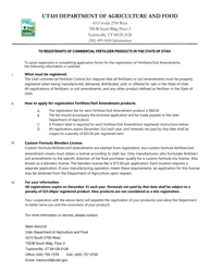 Document preview: Application for Registration - Fertilizer/Soil Amendment - Utah