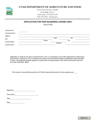 Document preview: Application for Feed Blenders License (4007) - Utah