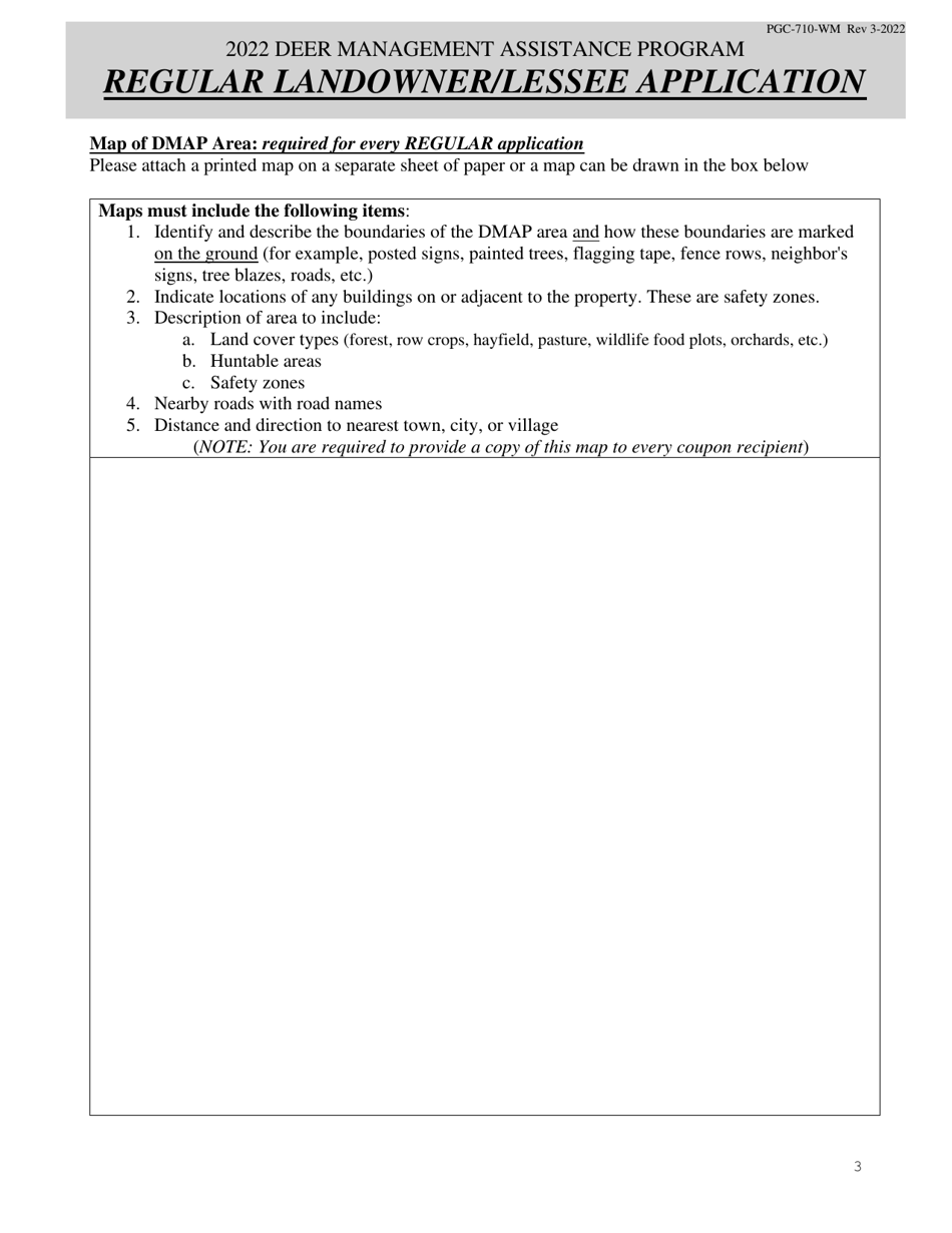 Form PGC-710-WM Regular Landowner / Lessee Application - Deer Management Assistance Program (Dmap) - Pennsylvania, Page 3