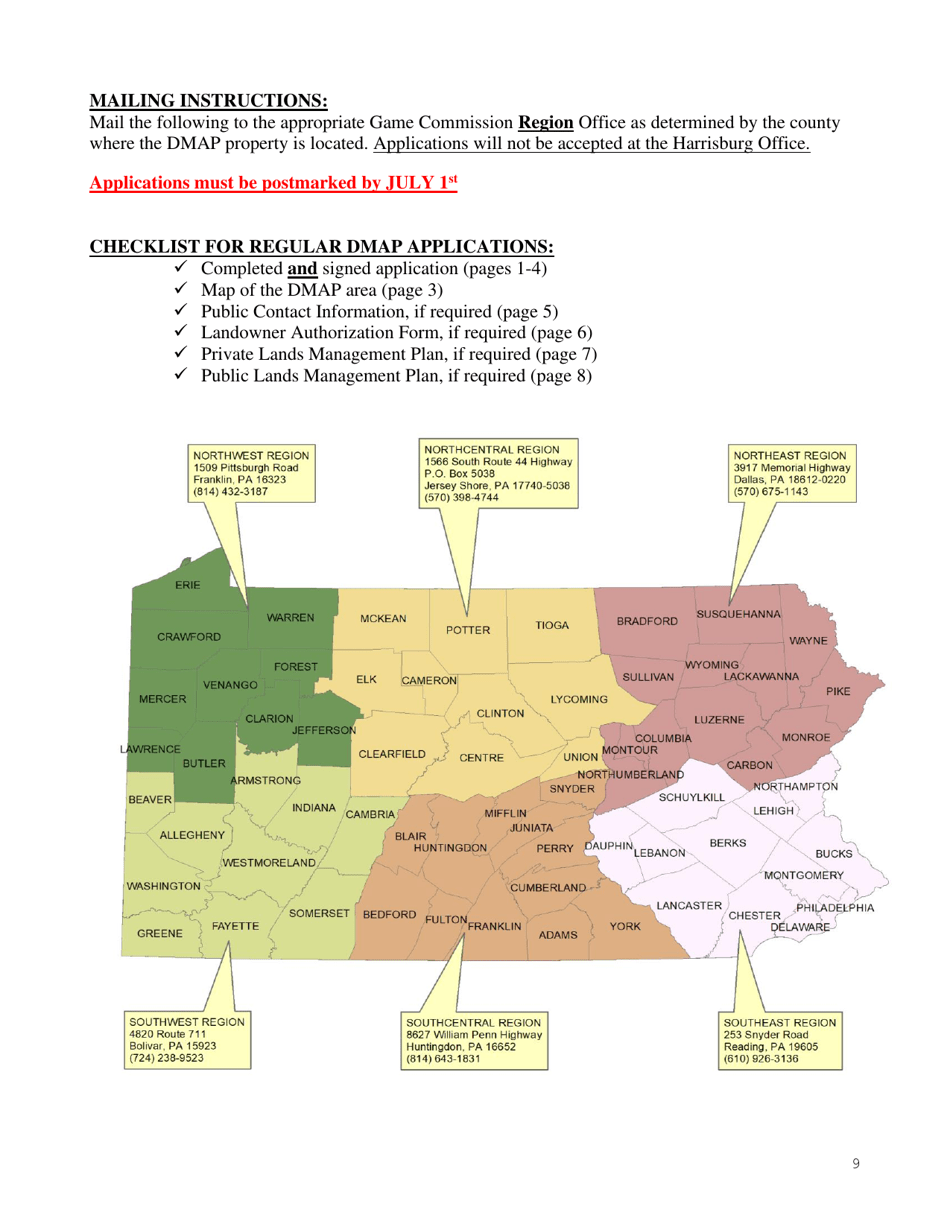 Form PGC-710-WM Regular Landowner / Lessee Application - Deer Management Assistance Program (Dmap) - Pennsylvania, Page 9