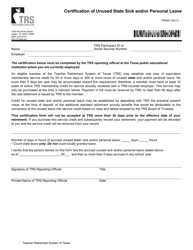 Document preview: Form TRS587 Certification of Unused State Sick and/or Personal Leave - Texas