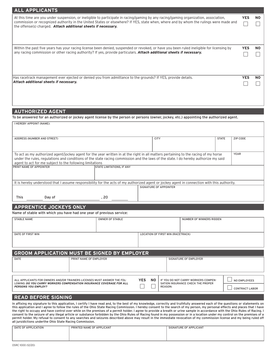 Form OSRC1000 Ohio State Racing Commission License Application - Eldorado Scioto Downs - Ohio, Page 2