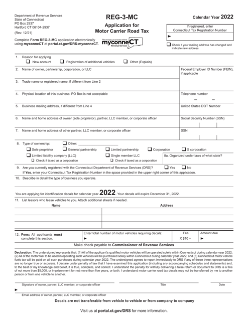 Form REG-3-MC Application for Motor Carrier Road Tax - Connecticut, 2022