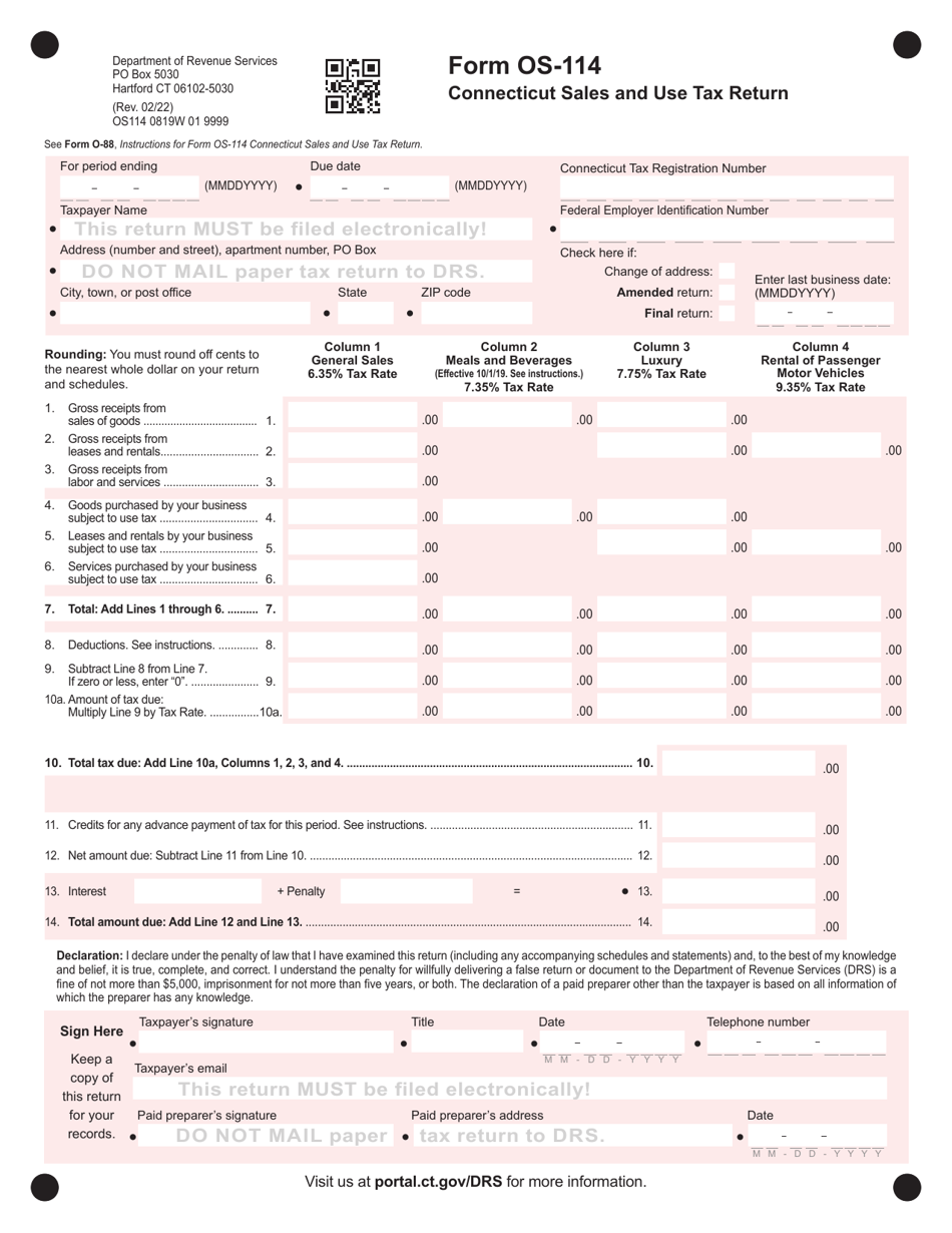 Form OS-114 Connecticut Sales and Use Tax Return - Connecticut, Page 1