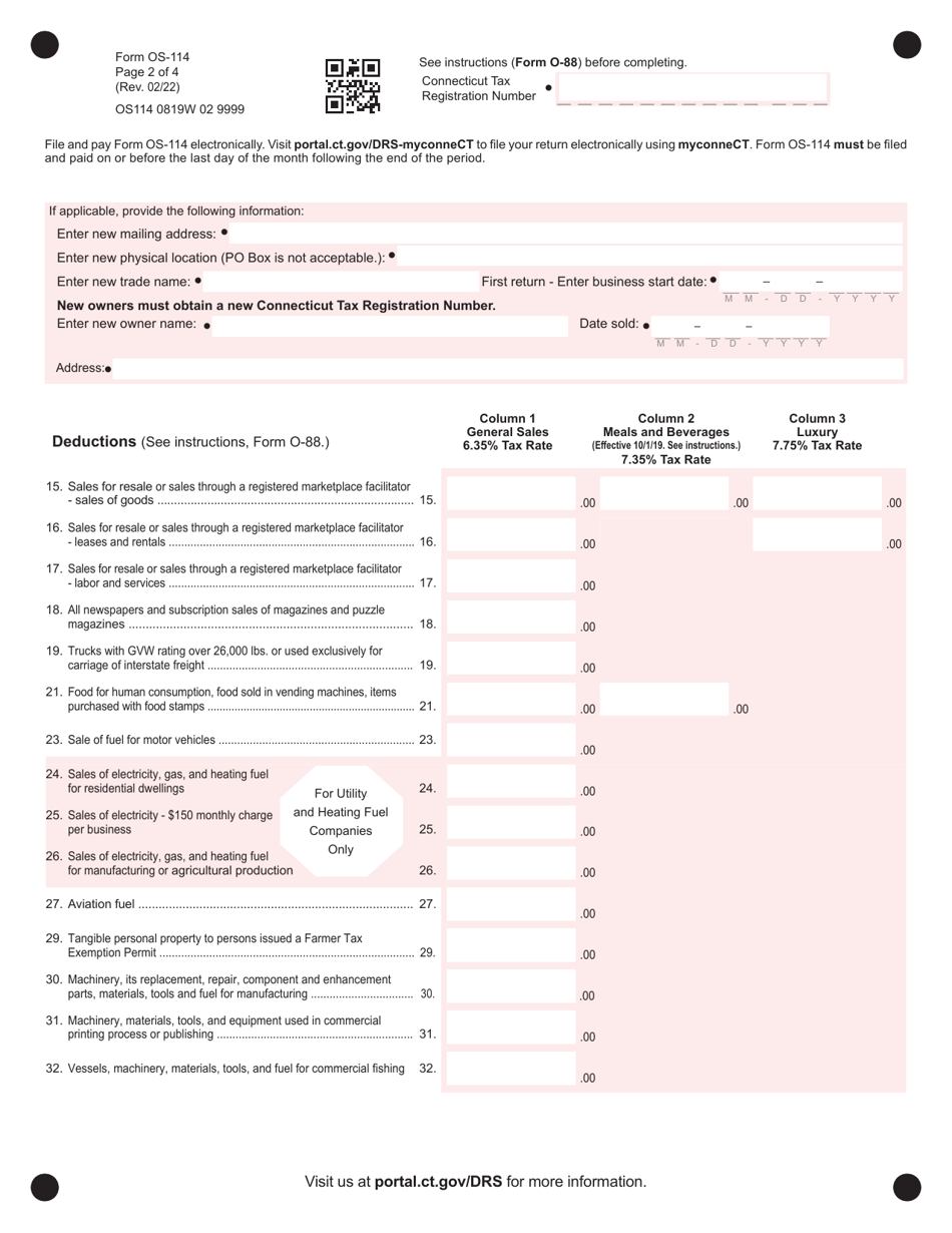 Form Os 114 Download Printable Pdf Or Fill Online Connecticut Sales And Use Tax Return 9069