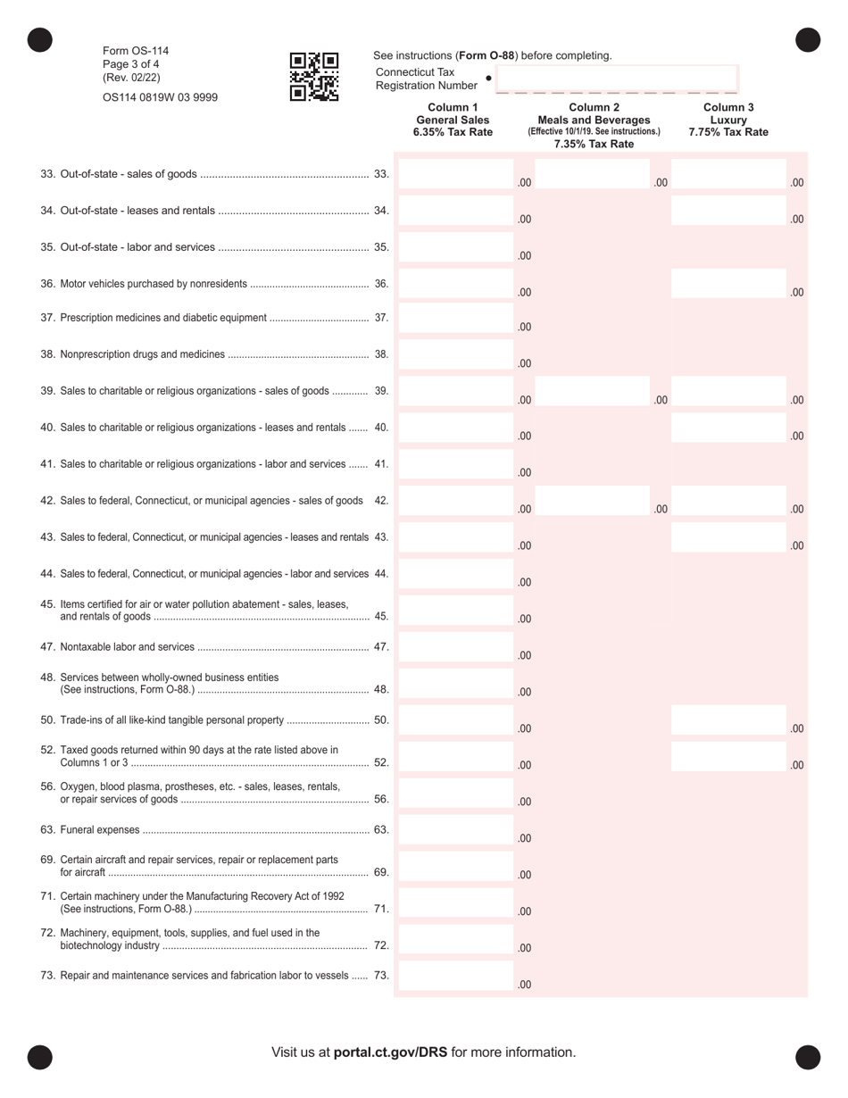 Form OS-114 Connecticut Sales and Use Tax Return - Connecticut, Page 3